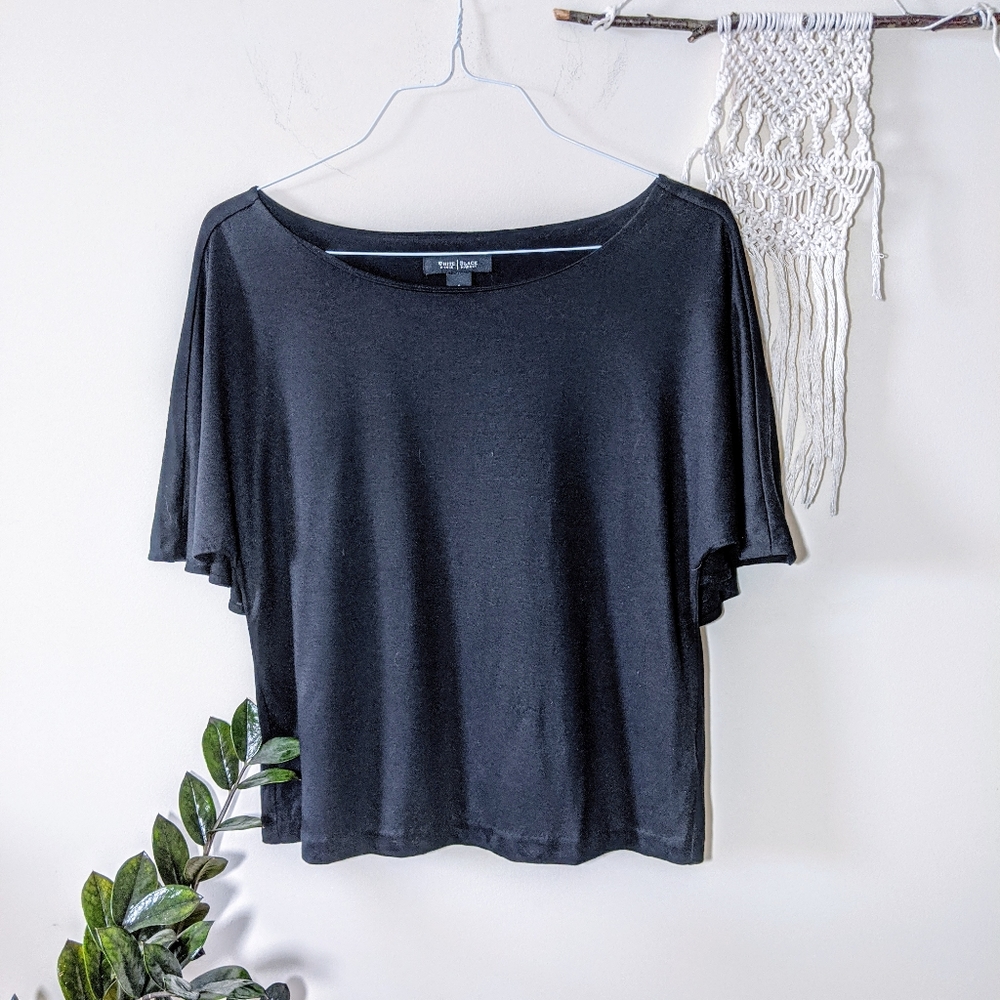 WHBM Small Black Scoop Neck Layered Tee